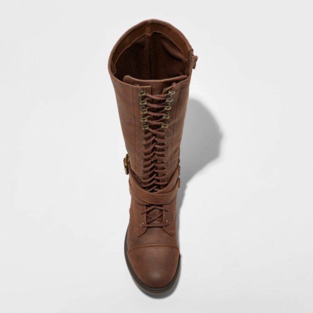LAST PAIR Mossimo Magda Brown Lace Riding Boots - Picture 2 of 5